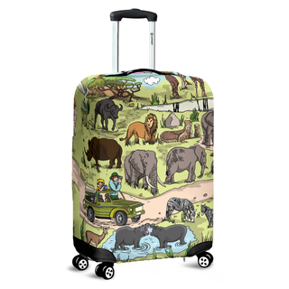 African Safari luggage cover with elephants and Geo on truck