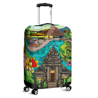 Bali luggage cover with hibiscus and Geo poolside