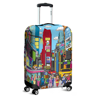 New York luggage cover with Times Square billboards and taxis